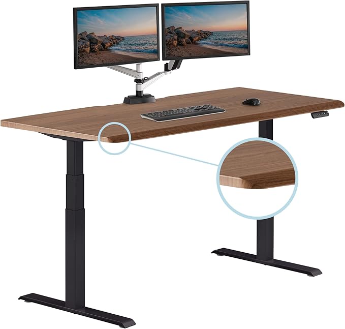 Vari ComfortEdge 72x30 Inch Adjustable Electric Standing Desk – Sit Stand VariDesk with Memory Presets, Sloped Edge, 180 LB Capacity + Tool-Free Assembly (Walnut/Black)