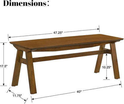 DUOMAY Solid Wood Long Dining Bench, 47" Wide Farmhouse Bench with A-Shaped Legs Mid Century Modern Entryway Bench Shoe Bench for Hallway End of Bed, Walnut Color