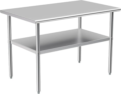 Atronor Stainless Steel Table for Prep & Work, 30x48 Inches, NSF Metal Commercial Heavy Duty Table with Adjustable Under Shelf and Foot for Restaurant, Home and Hotel