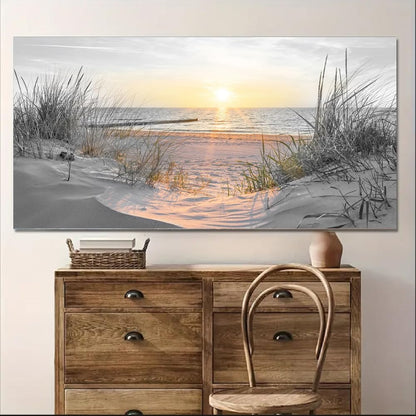Yxbhhym-Beach Wall Art Prints Sunset Black and White Wall Art Coastal Wall Decor Ocean Picture for Living Room Wall Art Bedroom Seascape Artwork Sea Scene Painting Modern Bathroom Office Decor