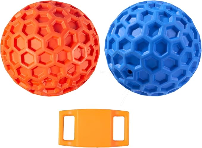 Squeaky Dog Balls, 2 Pack Indestructible Dog Toys for Aggressive Chewers Large/Medium Breed, Natural Rubber Interactive Chew Toys for Teeth Clean, Relieves Anxiety（Blue + Orange）