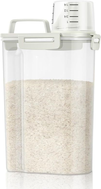 TBMax Rice Storage Container 3 to 5 Lbs - Small Pet Dog Cat Food Container Dispenser with Easy Pouring Spout & Cup, Portable Cereal Container for Small Spaces, Travel, or Daily Use -Beige