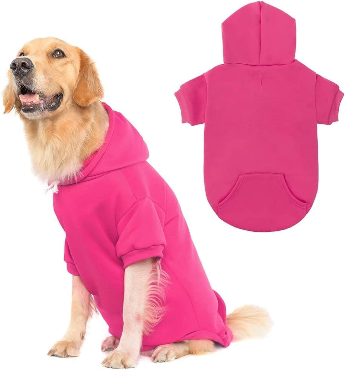 KOOLTAIL Basic Dog Hoodie - Soft & Warm Dog Hoodie Sweater with Leash Hole and Pocket, Dog Winter Coat, Cold Weather Clothes Sweatshirt for Small Medium Large Dogs Puppy Cat Boys Girls Deep Pink L