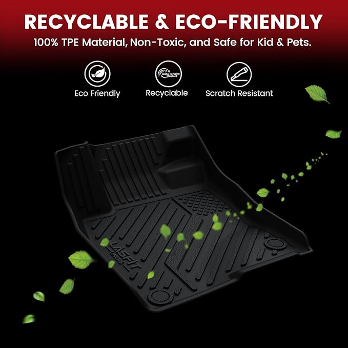 LASFIT Floor Mats for Ford Edge 2015-2024 SE/SEL/SEL Plus/Sport/ST/ST-Line/Titanium, Custom Fit TPE Car Floor Liners, 1st & 2nd Row All Weather Protector, 3pcs Black