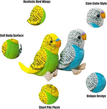 2Pcs Budgerigar Plush Toy, 5.5 inches, Parakeet Plush Toy, Budgie Soft Toy, Bird Stuffed Animal for Kids