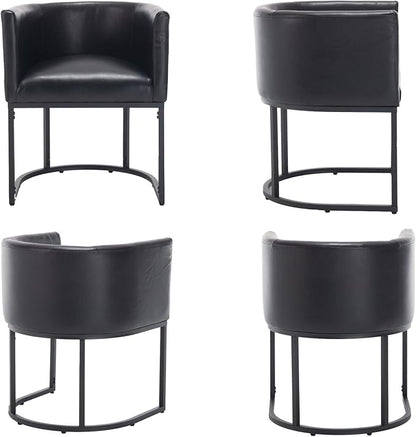 VESCASA Faux Leather Upholstered Dining Chairs with Barrel Back, Modern Padded Restaurant Chairs with Black Metal Frame for Kitchen, Dining Room, Set of 2, Black