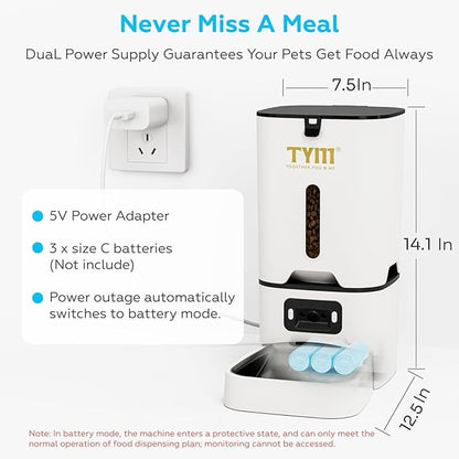 TYM Automatic Cat Feeder with Camera, 5G WiFi Auto Cat Dog Food Dispenser with