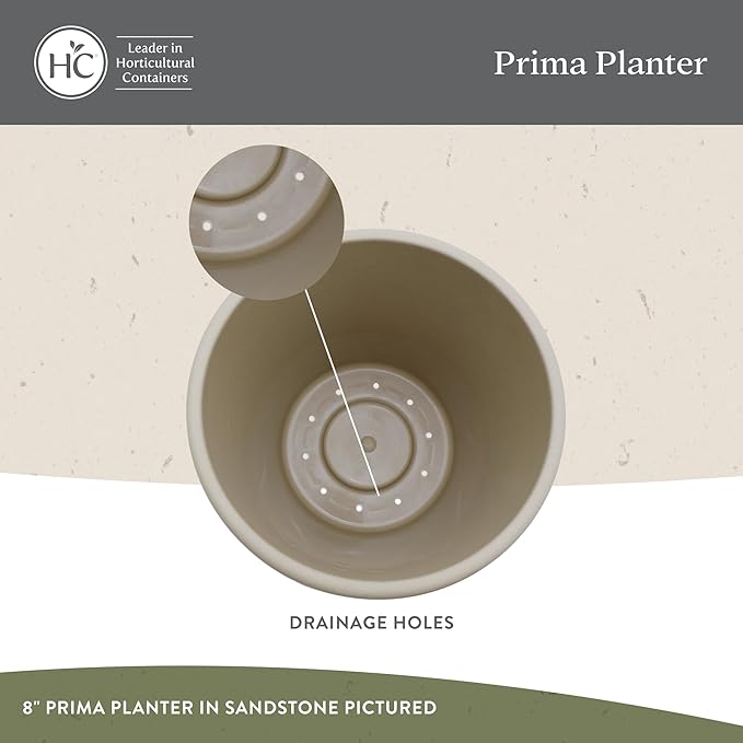 The HC Companies 6 Inch Prima Round Planter Pots with Drainage Holes and Rolled Rim, Lightweight UV-Resistant Plastic Indoor & Outdoor Planters, 4-Pack Flower Pots for Garden & Home Decor, Dusty Teal