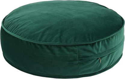 YIUOR Velvet Floor Pillows Round Chair Cushion Couch Throw Pillow Soft Pouf Seat Mattress Bean Bag for Reading Nook Play Room (25.6",Green)