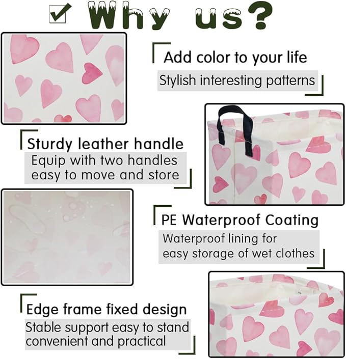 Rectangular Pink Valentine's Day Gift Basket,nursery basket,Pink girls gift baskets,kids toy storage Bin, Love Heart Room Decor for Home,Shelf Baskets(Pink love)