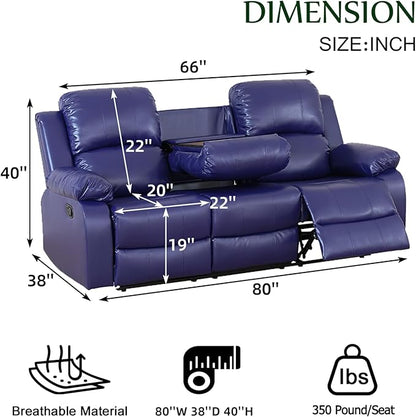 Caberryne Leather Recliner Sofa，Reclining Sofa for Living Room Furniture Sets，Purple Wall Hugger Recliner Couch with Cupholder for Living Room/Office/Theater Seating(3 Seater Sofa)