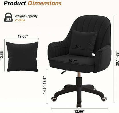 WXJHL Home Office Chair Velvet Vanity Chairs Cute Makeup Desk Chair with Wheels Mid Back Computer Chairs Height Adjustable Small Swivel Rolling Task Chair