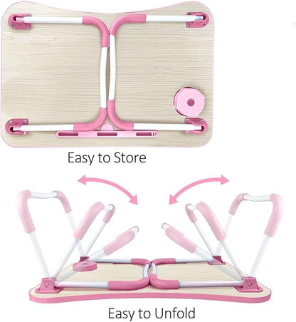Laptop Desk Foldable Bed Table, Portable Lap Desk Laptop Bed Tray Table with Storage Drawer and Cup Holder, Lap TraysTables Notebook Stand Reading Desks Breakfast Tray for Beds Couch Sofa Floor – Pink