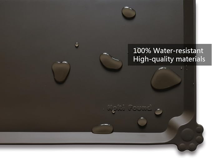 Hoki Found X-Large Silicone Pet Food Mat Tray - Non-Slip Dog and Cat Bowl Placemat - Waterproof Feeding Mat for Carpet - Coffee