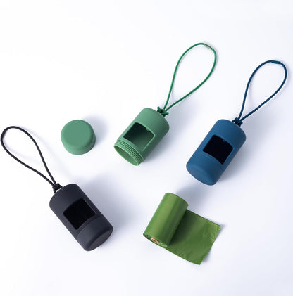 SLSON 3Pack Dog Poop Bag Holder for Leash Lightweight Pet Waste Bag Dispenser with Leash Attachment Portable Plastic Doggie Poop Bag Dispensers,Blue Green Black