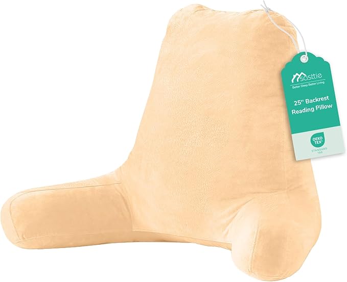 Sasttie 25-inch Reading Pillows for Sitting in Bed Adult, Jumbo Velvet Back Pillow Bed Sitting Up, XL High Back-Rest Support Cushion for Sit Up on Couch & Floor, Oeko-Tex Certified, Camel