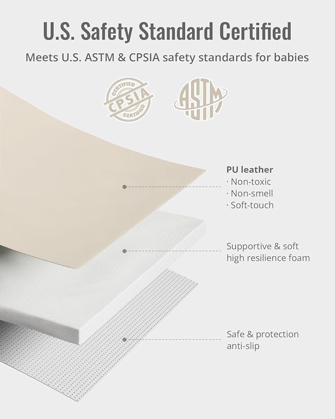 Blissful Diary Vegan Leather Baby Play Mat, 47x47 Thick Foam Cushioned & Waterproof Playpen Mat for Infants and Toddlers, Stylish and Just Wipe-Clean Playmat for Baby Play on Floor, Beige