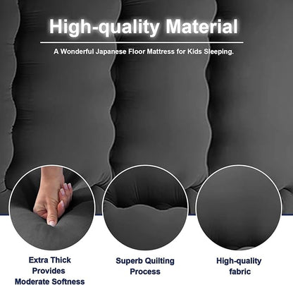 Japanese Floor Mattress,Thicken Japanese Floor Sleeping Pad Foldable,Roll Up Tatami Mat Easy to Store and Portable,Futon Mattress Suitable for Camping and Guest Room (Khaki, Queen (80" X 60"))