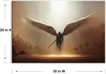 Fantasy Angel Stretched Canvas Wall Art for Living Room Bedroom Home Decoration,Abstract Anime Picture Print Painting Decor Artwork,Mysterious Wing Man Gallery Wrapped Gift,Inner Frame (20x30 Inches)