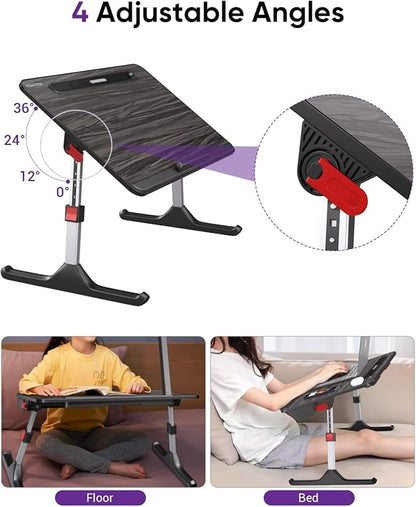 NEARPOW Laptop Desk for Bed with LED Light, Adjustable Foldable Bed Table Lap Desk,Computer Tray Laptop Stand with Book Stand,Wrist Rest, Storage Drawer for Adults Kids Writing Work Study Couch Floor