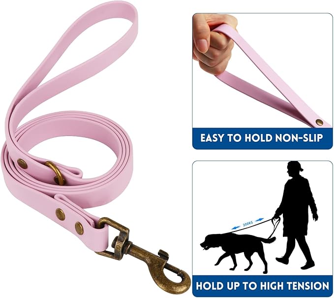 Wisedog Dog Collar and Leash Set, Waterproof Adjustable Puppy Collars with Cute Tag 6FT Dog Leash with Poop Bag for Small Medium Large Dogs (L, Pale Pinkish Purple)