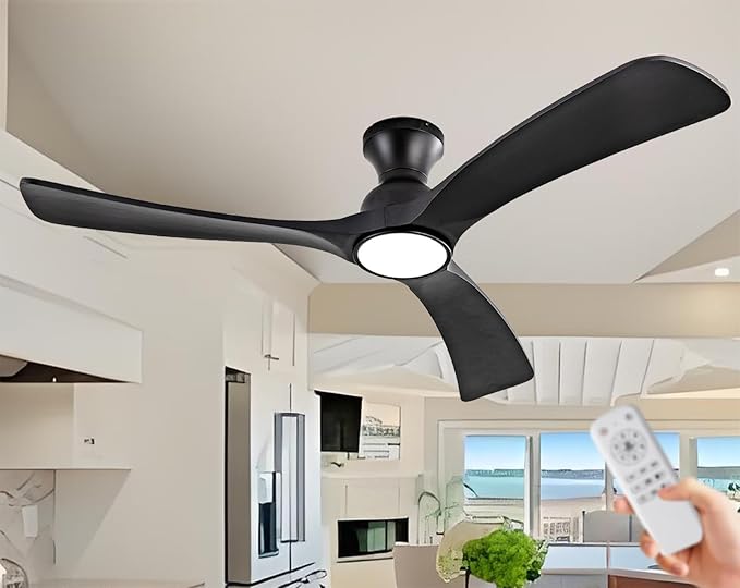 Gaizw Black Ceiing Fans with lights and Remote Control, 52 Inch Modern Wooden