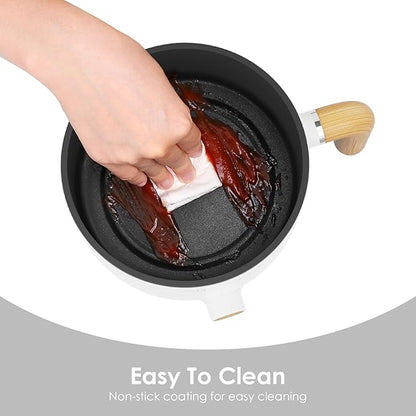 Audecook Hot Pot Electric with Steamer, 1.5L Portable Nonstick Rapid Noodles