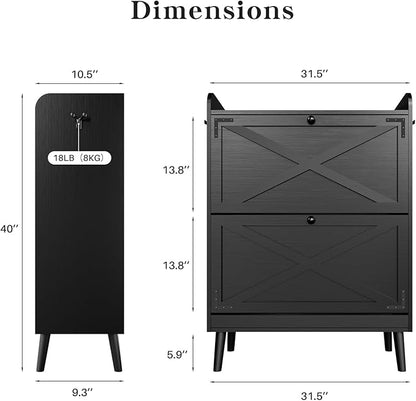 Shoe Storage Cabinet with 2 Flip Drawers & Adjustable Shelves, Freestanding