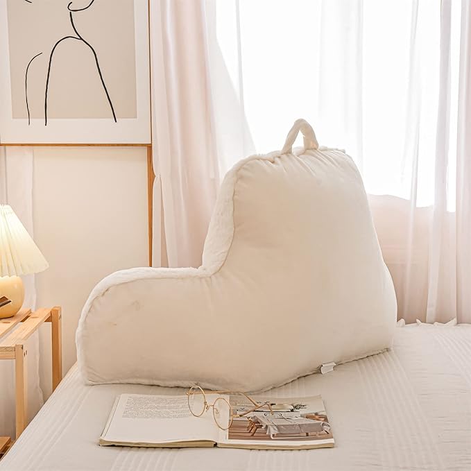 Aimuan Reading Pillow Bed Rest Wedge Large Adult Backrest Pillow with Arms Sitting in Bed Cushion Incline Rest Sleeping Pillow for Watching TV/Gaming/Relaxing, Ivory Large