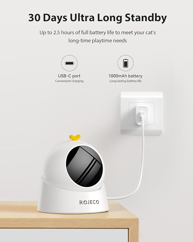 ROJECO Auto Laser Cat Toy - Random Motion Track, Magnetic 360° Base, Run Quiet,Rechargeable with 1000mAh Battery, Auto Sleep & 3 Speed Modes, Safe for Cats,Interactive Cat Gifts Toys for Bored Indoor