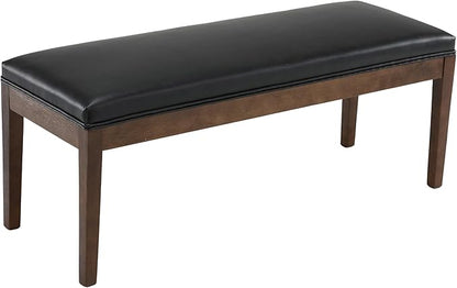 DM Furniture PU Leather Dining Bench Upholstered Entryway Bench Farmhouse Shoe Bench Seat Ottoman for Hallway Living Room Bedroom End of Bed Dining Room Kitchen, 45.5" Long, Black