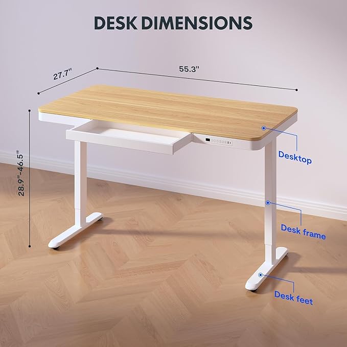 Standing Desk with Drawer, Electric Height Adjustable Home Office Desk with