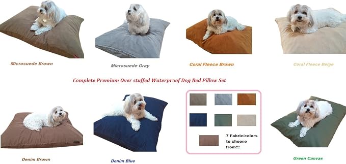 Durable Comfort Micro-Cushion Memory Foam Pet Dog Pillow Bed with Waterproof Liner + External Cover for S,M,L Dogs- Complete Set (Gray Microsuede, 36''x29'')