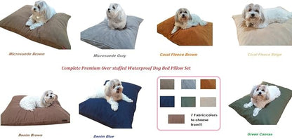 Durable Comfort Micro-Cushion Memory Foam Pet Dog Pillow Bed with Waterproof Liner + External Cover for S,M,L Dogs- Complete Set (Gray Microsuede, 36''x29'')