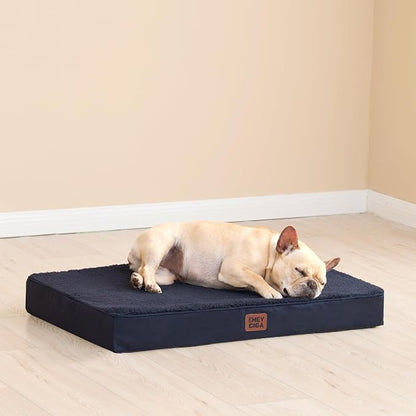 EHEYCIGA Orthopedic Dog Bed Large with Removable Washable Cover, 44IN Navy | Egg Crate Foam Support, Durable Oxford fabric, Non-Slip Bottom, Machine Washable, Soft Waterproof Plush Pet Bed Mat For Crate