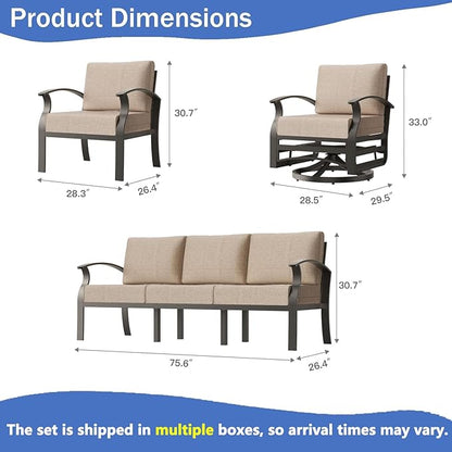 RTDTD Aluminum Outdoor Patio Furniture Set,7 Seats Patio Conversation Sets with Rectangular Coffee Table,Metal Patio Sectional Furniture Set with 2 Swivel Rocking Chairs,Sand