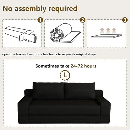 70.78" Loveseat Sofa, Modern Small Corduroy Couch Comfy Deep Seat for Living Room, Bedroom, Apartment, Home Office, No Assembly, Black