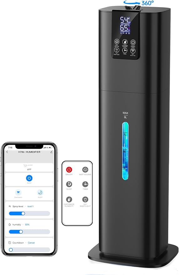 8L Smart Humidifiers for Bedroom Large Room, 2.1Gal Cool Mist Top Fill Diffuser