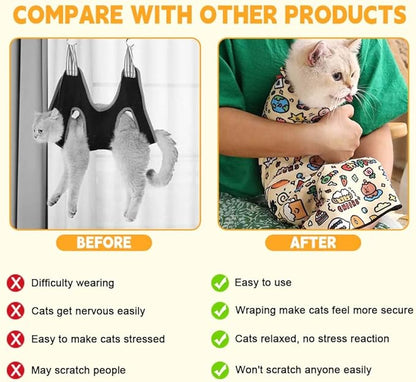Cat Grooming Wrap, Self-Adherent Soft Cat Blanket to Wrap, Nail Clipping, Anti-Bite, Anti-Scratch, Anti-Escape Calming Wrap (Cute Prints, 6-10 lbs)