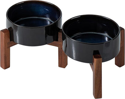 Ceramic 6.1inch Raised Double Dog Bowls Set