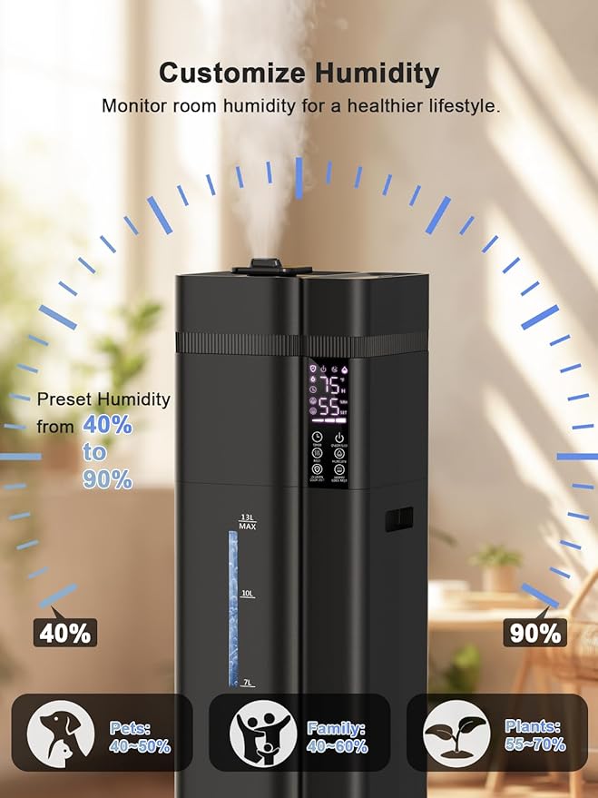 Zeova 13L/3.4Gal Humidifiers for Bedroom, Ultrasonic Warm & Cool Mist
