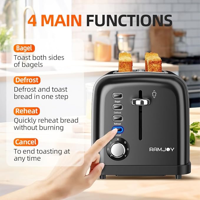 Black Toaster 2 Slice, Extra Wide Slot Toaster