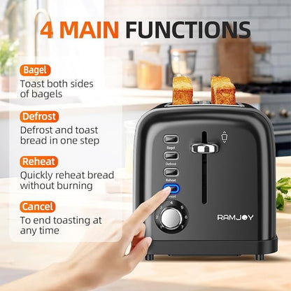Black Toaster 2 Slice, Extra Wide Slot Toaster