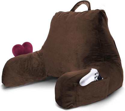 Nestl Reading Pillow for Kids & Teens with Shredded Memory Foam, Backrest Pillows for Reading, Watching, and Gaming, Use on the Couch, Bed, or Floor Adjustable Support, Washable Cover, Chocolate Brown