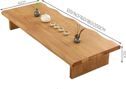 Solid Wood Japanese Tea Table, Simple and Modern Low Design, Tatami Tea Style, Zen-Inspired Kotatsu, Bay Window Seating, Floor Style (Natural Wood, 140 * 60 * 35cm)