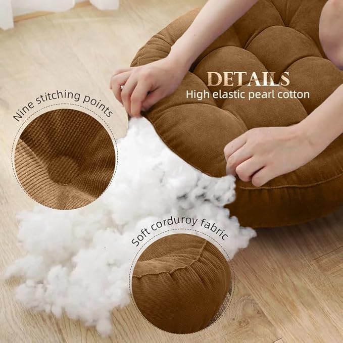 Gfobip Meditation Floor Pillow Set of 2 Large Round Floor Cushions for Adults Tufted Corduroy Floor Seat Pillows Cushion for Living Room,Grass Green 16.5" Lx16.5 Wx3 H