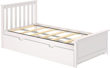 Max & Lily Twin Bed, Wood Bed Frame with Headboard For Kids with Trundle, Slatted, White