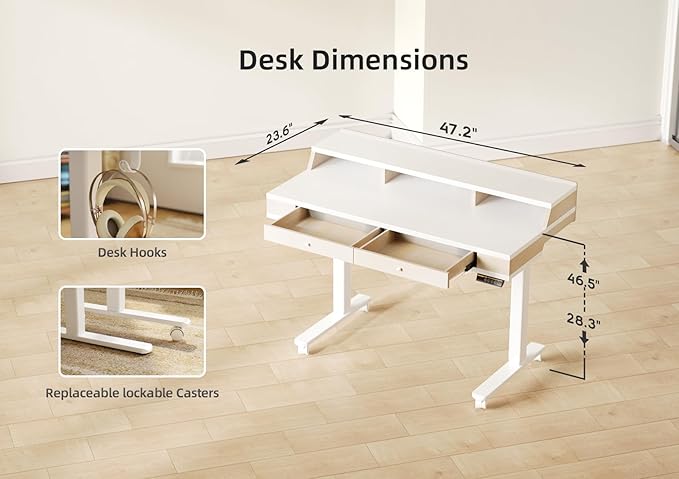 Claiks Standing Desk with Drawers, Electric Adjustable Standing Desk Adjustable