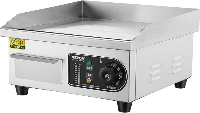 VEVOR Commercial Electric Griddle, 1700W Countertop Flat Top Grill, 14in