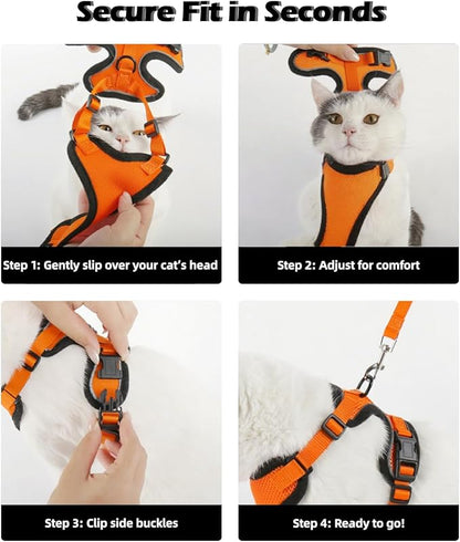 Luxelle 2 Pack Escape-Proof Cat Harness and Leash Set for Walking – Adjustable No Pull Soft Vest with Easy-Wear Buckle, Reflective Straps, Breathable Mesh – Outdoor Travel Harness for Cats & Kittens